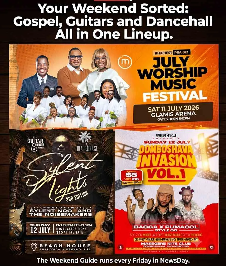 Multidão de jovens em festival gospel na Zâmbia, com palco, bandas de guitarra e dança dancehall ao ar livre.
